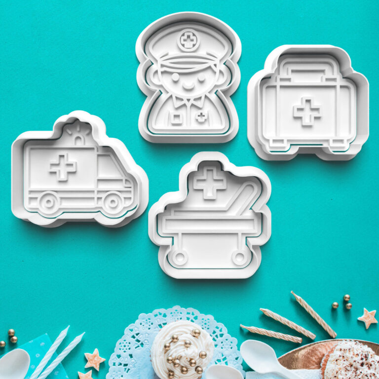 ambulancia   sada 4ks vykrajovačiek s pečiatkou – sady vykrajovačiek – zdravotníctvo a zdravie 3d vykrajovačka s pečiatkou