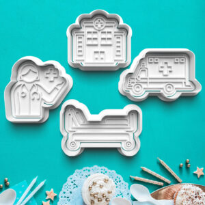 nemocnica   sada 4ks vykrajovačiek s pečiatkou – sady vykrajovačiek – zdravotníctvo a zdravie 3d vykrajovačka s pečiatkou