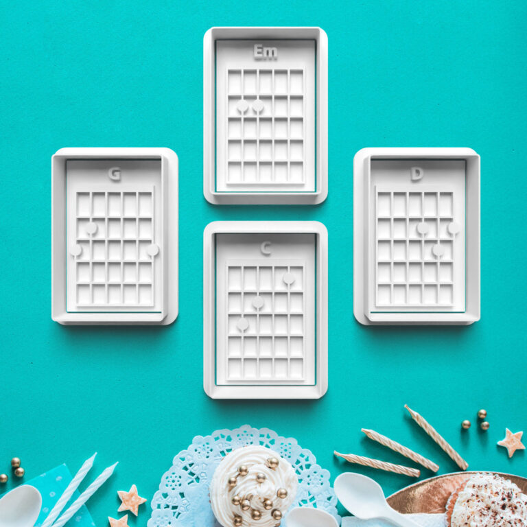 gitarové karty   sada 4ks vykrajovačiek s pečiatkou – sady vykrajovačiek – hudba 3d vykrajovačka s pečiatkou