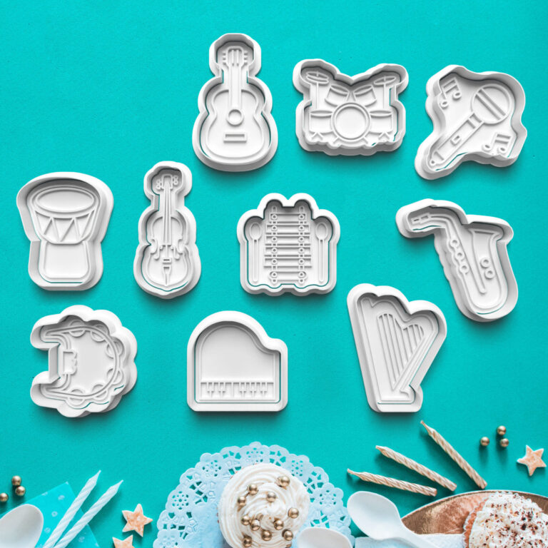 hudobné nástroje   sada 10ks vykrajovačiek s pečiatkou – sady vykrajovačiek – hudba 3d vykrajovačka s pečiatkou