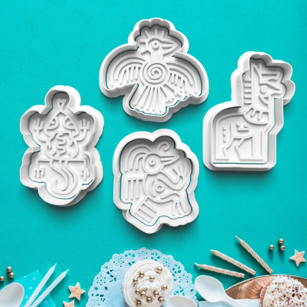 Symbol aztéckeho zvieraťa - Sada 4ks vykrajovačiek s pečiatkou